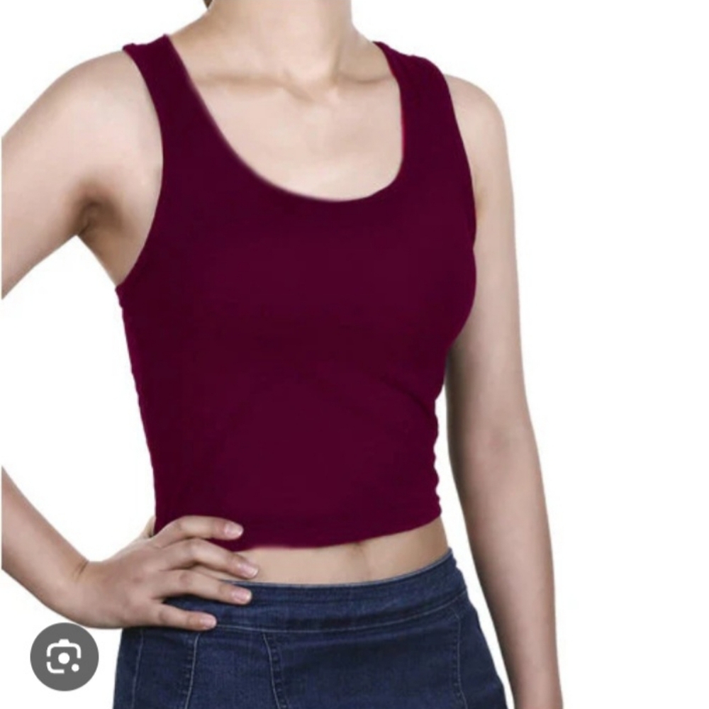 Pink Sleeveless Cropped Tank Top in Deep Plum
